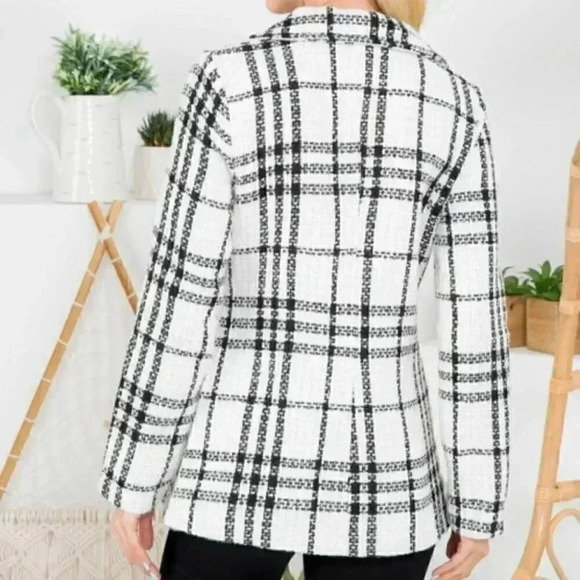 BOHO Business White Black button front Blazer - Picture 2 of 5